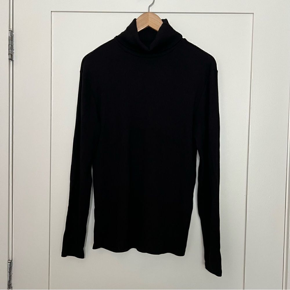 Guess Sweater Womens Small Black Rib-Knit Long Sleeve Turtle Neck Viscose Blend
